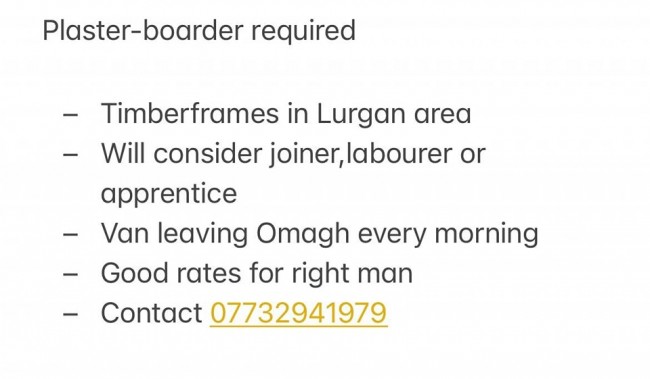 Plaster-Boarder Required