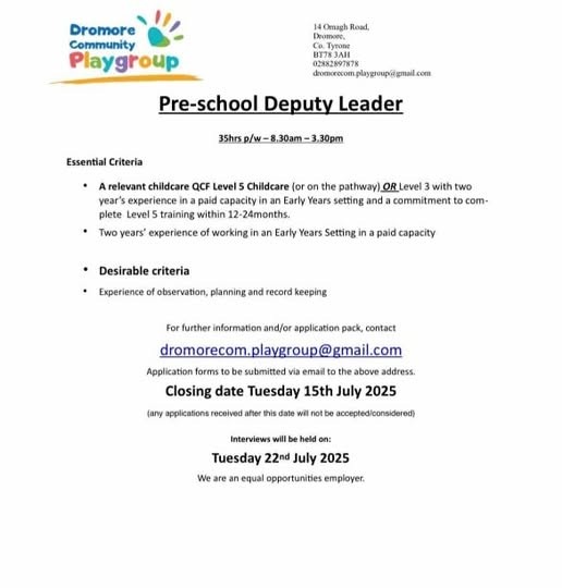 ⭐️⭐️⭐️  PRE SCHOOL DEPUTY LEADER REQUIRED