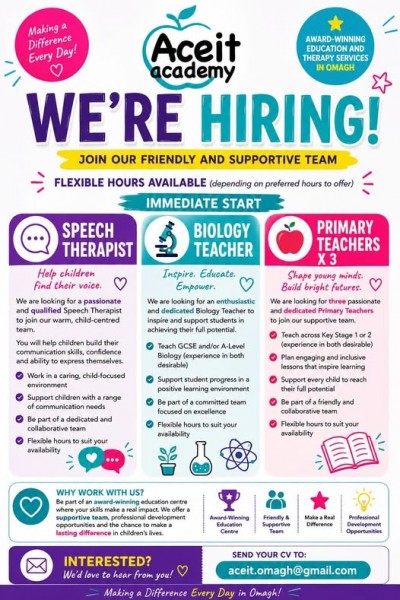 Ace-it Academy Omagh are hiring.
