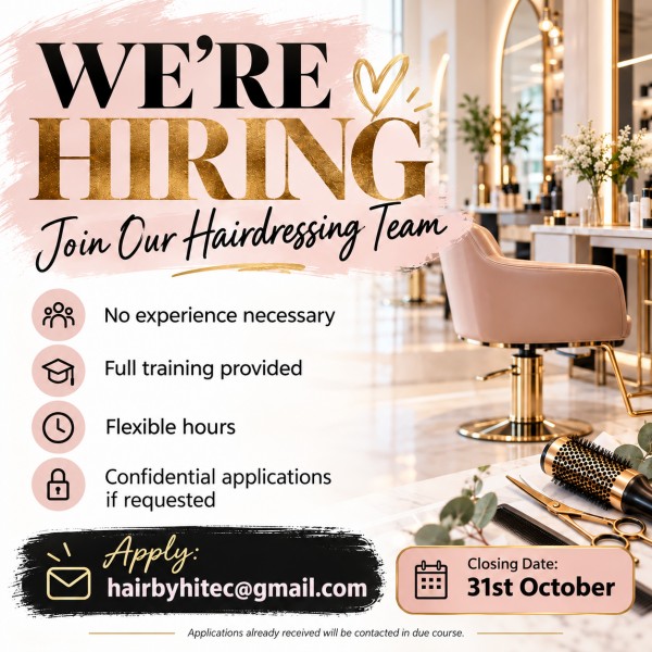 JOIN OUR HAIRDRESSING TEAM